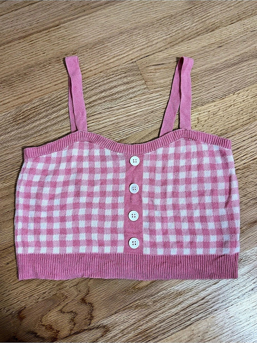 Pink & White Gingham Knit Crop Top XS